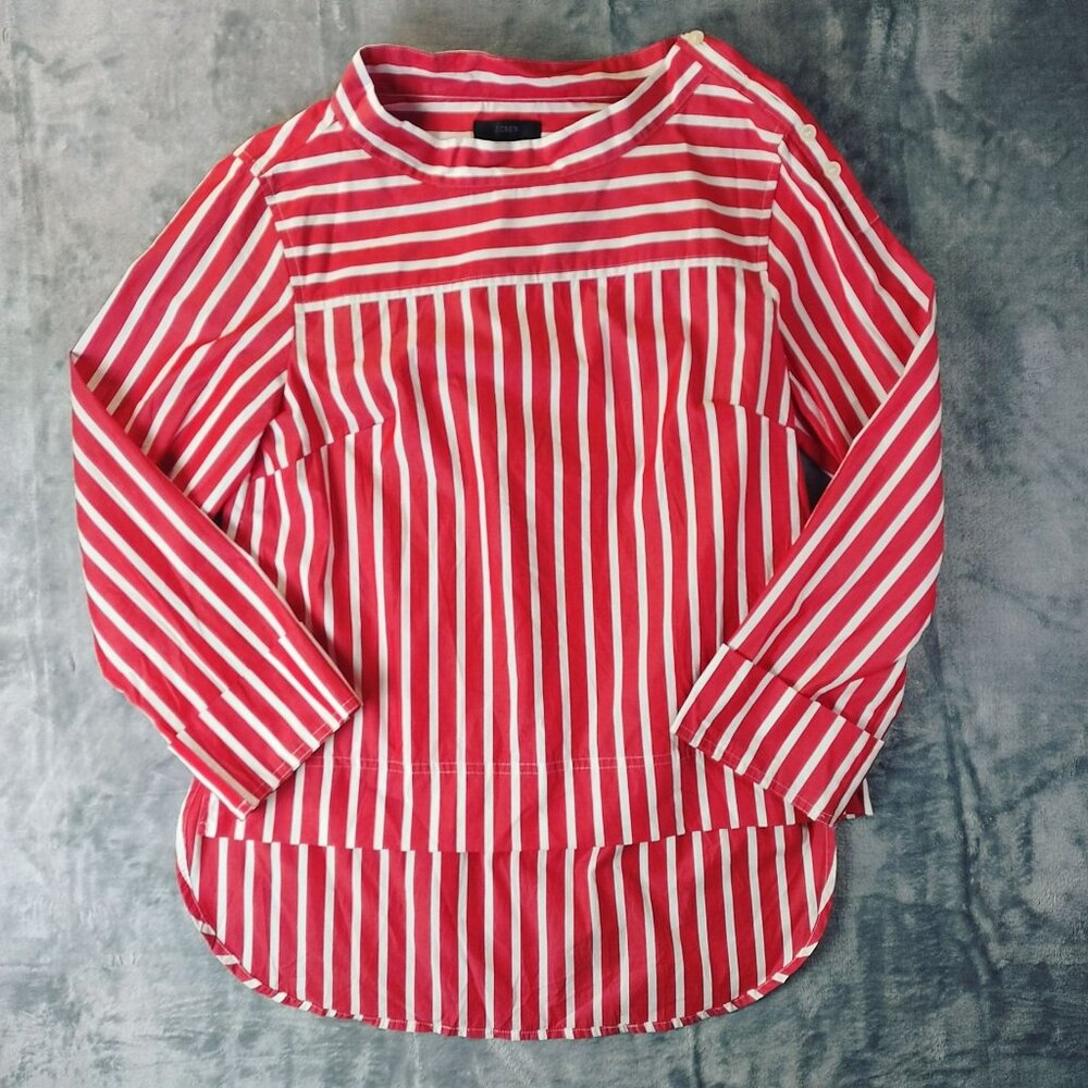 J. Crew Funnelneck Striped Shirt Womens Size 4 Red White - Like New!